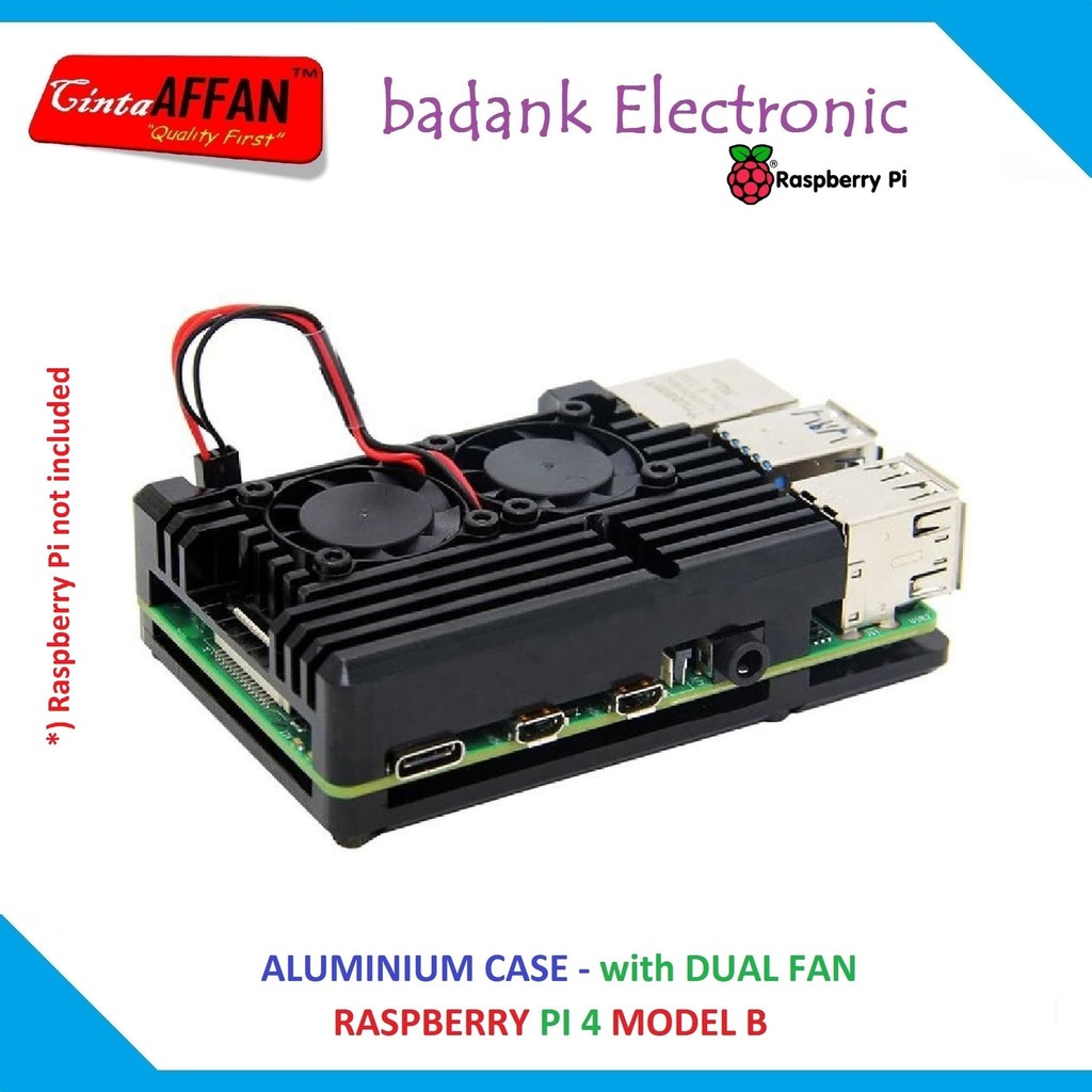 [สีดํา] ALUMINIUM Metal Case DUAL FAN - Raspberry Pi 4 รุ่น B