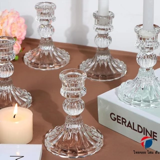 ThaiJOY เชิงเทียนคริสตัลทรงสูง ที่วางเทียน Candlestick แก้วเนื้อดี หนา ใช้งานสะดวก