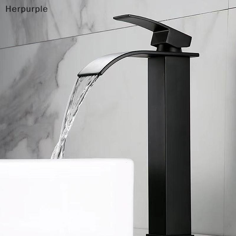 Herpurple ก๊อกน้ําสีดําพร้อมท่อสําหรับห้องน้ํา Lababo – Matte Sink Faucet Hot Cold Mixer Tap สําหรับอ่างล้างหน้า TH