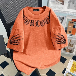 Top.basic🔥เสื้อยืดOversize ผ้าCOTTONลาย "Skeleton hand" เนื้อผ้าเกรดพรีเมียม คอกลม เสื้อวินเทจ ใส่สบาย【COD】