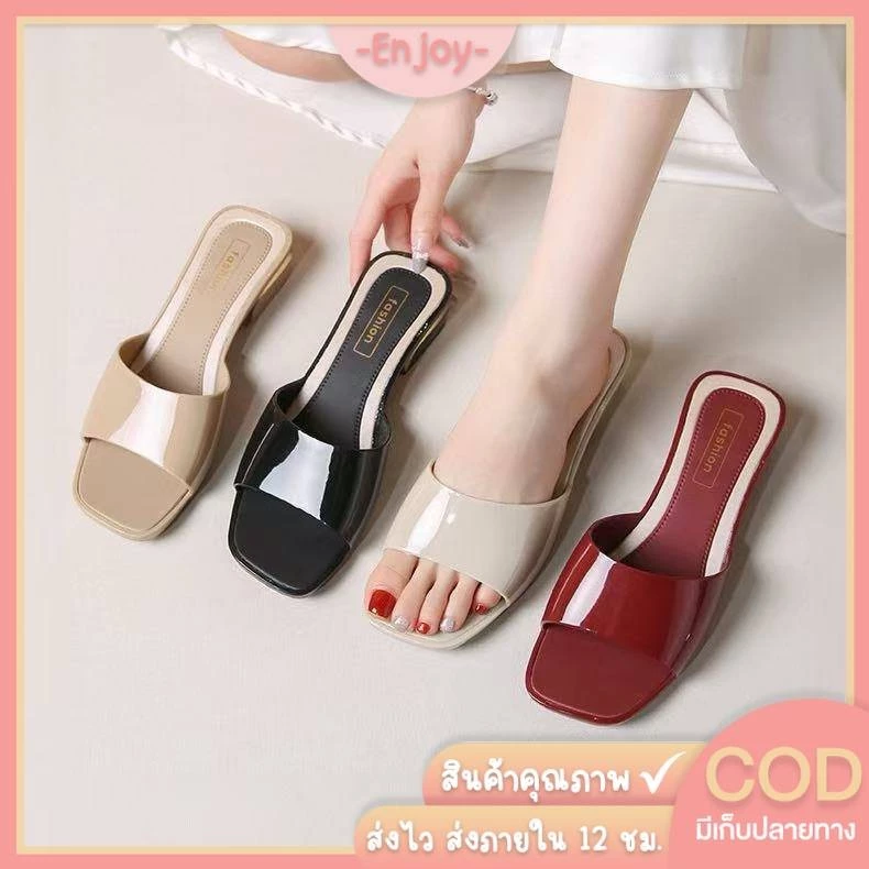 🍓EnJoy🍓พร้อมส่ง (LT-L637) รองเท้าส้นตึก เสริมส้น เรียบหรู สีพื้น ใส่ไปเที่ยวทำงานได้ แมตทุกลุค