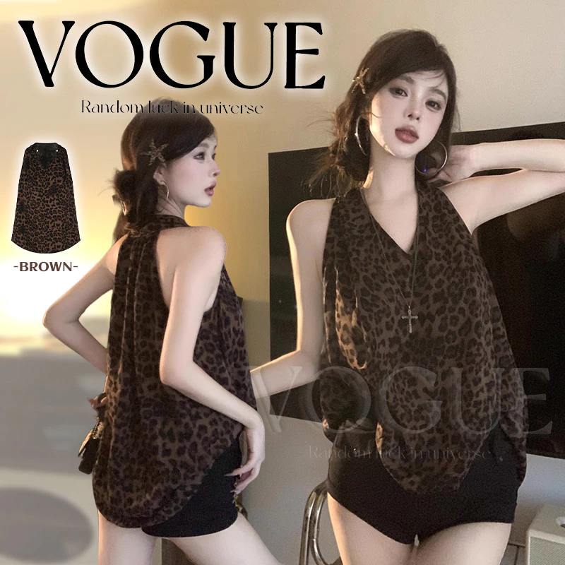 Vogue🌟พร้อมส่ง🌟 เสื้อกล้าม ดีเทลลายเสื้อผ้าพริ้วทิ้งตัวสีน้ำตาล น่ารักมาก (FY2962)