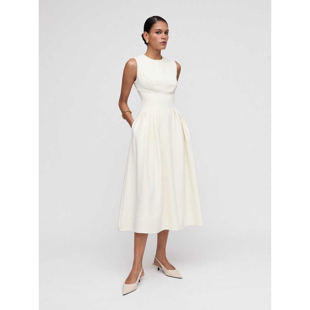 [Pomelo] เดรสทรงบานคลุมเข่าแขนกุด / Sleeveless Midi Dress