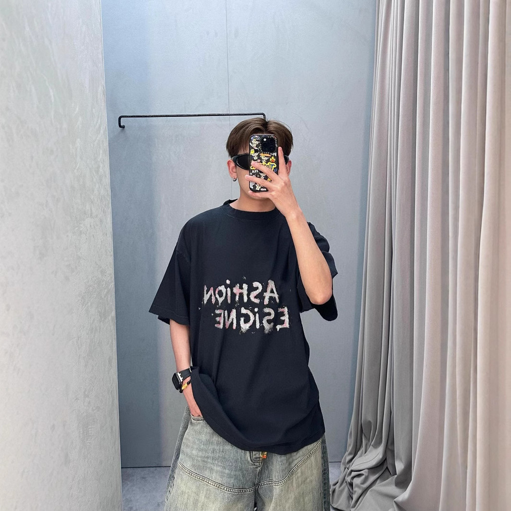 B * L 1: 1 คุณภาพสูง Original Label Real Shot รุ่นสูง Paris B Home 25ss Sands Shiny Letter พิมพ์เสื้