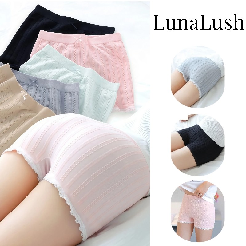LunaLush✨เสื้อคุณภาพดี   กางเกงซับในขาสั้น เอวยืด ผ้านิ่มมีโบว์ตรงกลาง สีพาสเทล ผ้าใส่สบาย"KK7215"