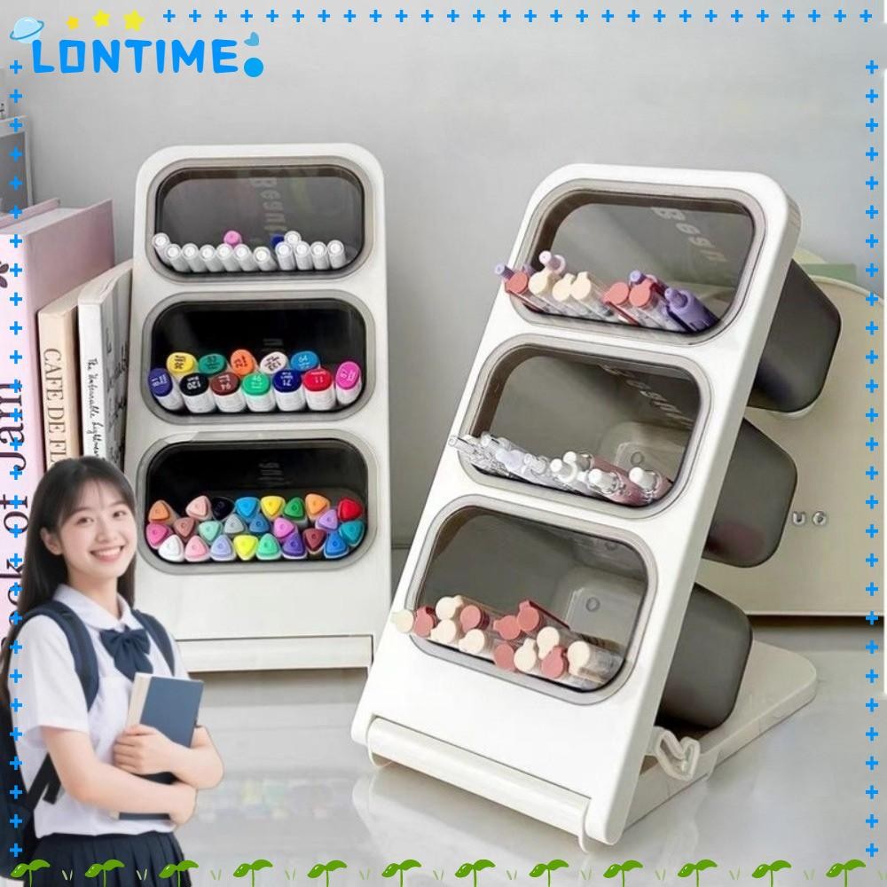 LONTIME กล่องเก็บของตั้งโต๊ะ, ที่ใส่ปากกาเฉียงแบบถอดได้มัลติฟังก์ชั่น, ภาชนะดินสอความจุขนาดใหญ่แบบพับได้อุปกรณ์สํานักงาน