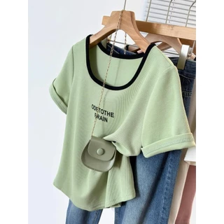 [เสื้อยืดโอเวอร์ไซส์] (40-125kg) ผู้หญิง แขนสั้น คอ U เสื้อยืด พิมพ์ แฟชั่น ท็อปส์ซู พลัสไซส์ เสื้อยืดหลวม ชุดลำลอง