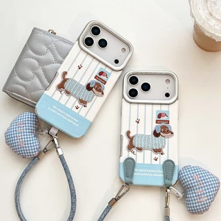 หนังปักไส้กรอกสุนัขเหมาะสําหรับ iPhone 17Promax เคสโทรศัพท์ Apple Air/16/15/14/13/12/11 เชือกแขวน