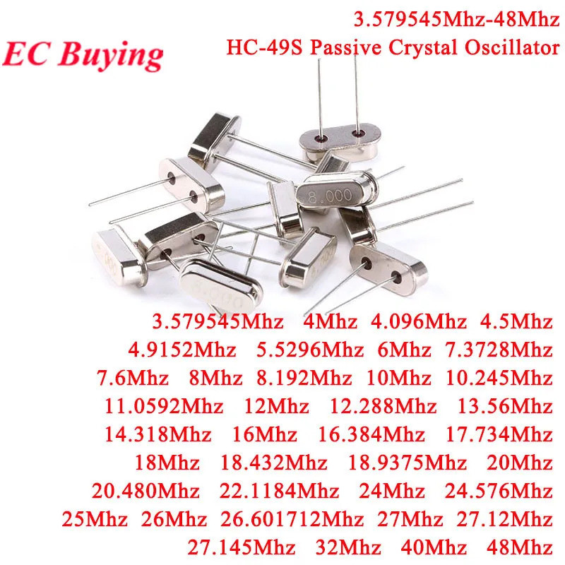 10Pcs 4Mhz 6Mhz 8Mhz 10Mh 12Mhz 16Mhz 18Mh 20Mhz 24Mhz 26Mhz 32Mhz 40Mhz 48Mhzควอตซ์คริสตัลResonator Passive Oscillator HC49S