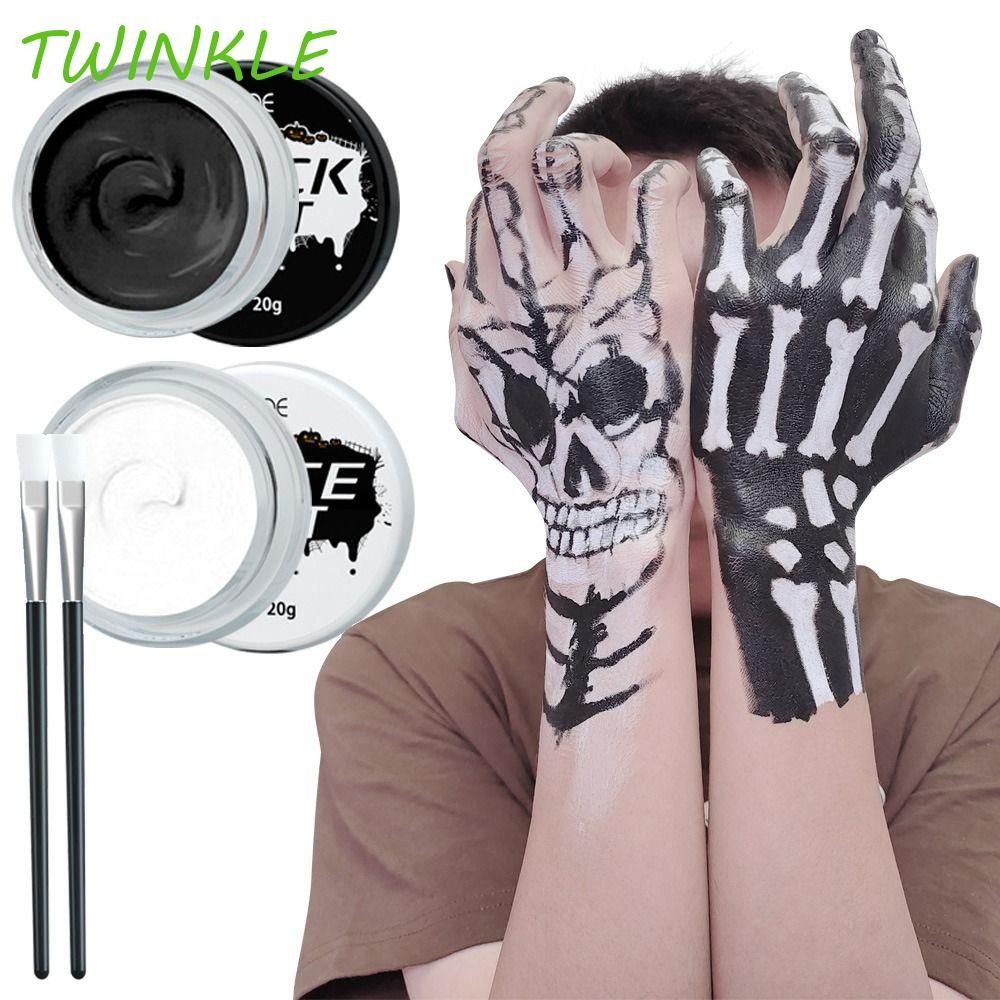 TWINKLE1 สีขาวและสีดํา Face Body Paints, DIY Zombie Halloween Face Paint Kit, แปรง Long Lasting Skul