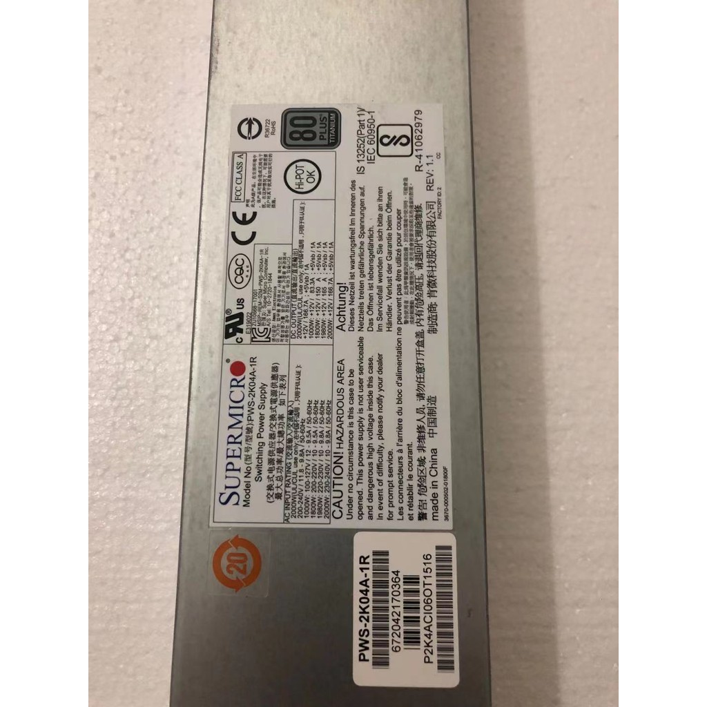 Hot ใหม่ Original Super Micro PWS-2K04A-1R Server Power Supply 2,000W Hot Plug Power Supply โมดูล