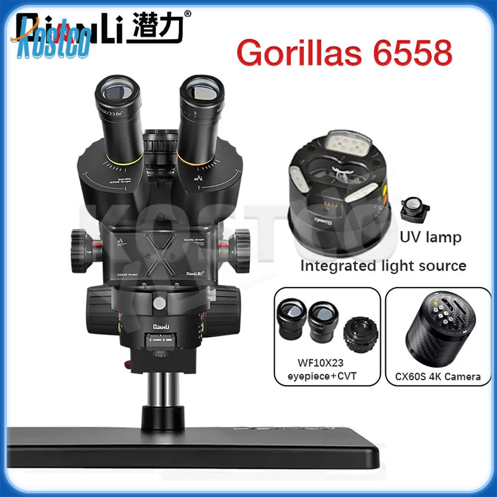 6558x Gorilla กล้องจุลทรรศน์ Trinocular อุตสาหกรรม 6.5x-58x ซูม Electron กล้องจุลทรรศน์สําหรับโทรศัพ