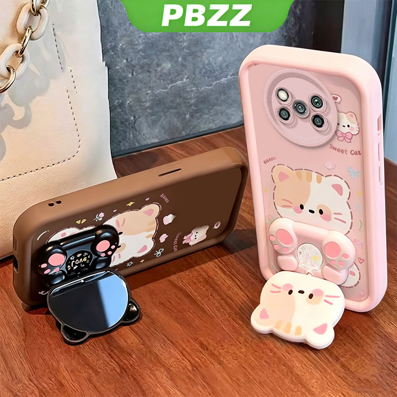 เคสสําหรับ XIAOMI POCO X3 PRO POCO X3 NFC POCO X3 เคสโทรศัพท์ Softcase กันกระแทกการออกแบบใหม่ความงามที่มีผู้ถือ 360° กระจกแต่งหน้า แมวน่ารัก สําหรับเด็กผู้หญิง JTXMMZJ