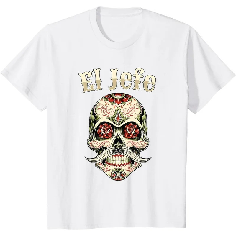 El Jefe Sugar Skull เสื้อยืดผู้ชาย Los Muertos Boss Mexican Culture Skeleton Calavaas Day of The Dea