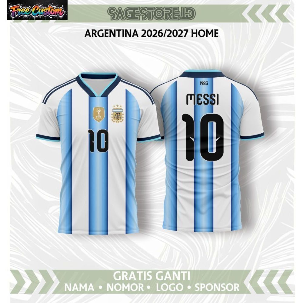 เสื้อเหย้าฟุตบอลโลก 2026 ของอาร์เจนตินา พิมพ์เต็ม 3ง การพิมพ์เส้นใยโพลีเอสเตอร์ระบายอากาศแห้งเร็ว ไม่จํากัดเพศ