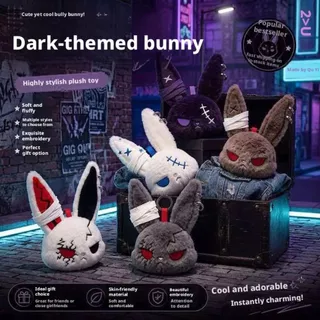 CANDYBO4F Dark Bunny ตุ๊กตาตุ๊กตา,ออกแบบน่ารักสไตล์โกธิคกระต่ายตุ๊กตาพวงกุญแจ,น่ารักปักผิวที่เป็นมิตร Plush Bunny พวงกุญแจกระเป๋าเป้สะพายหลังจี้