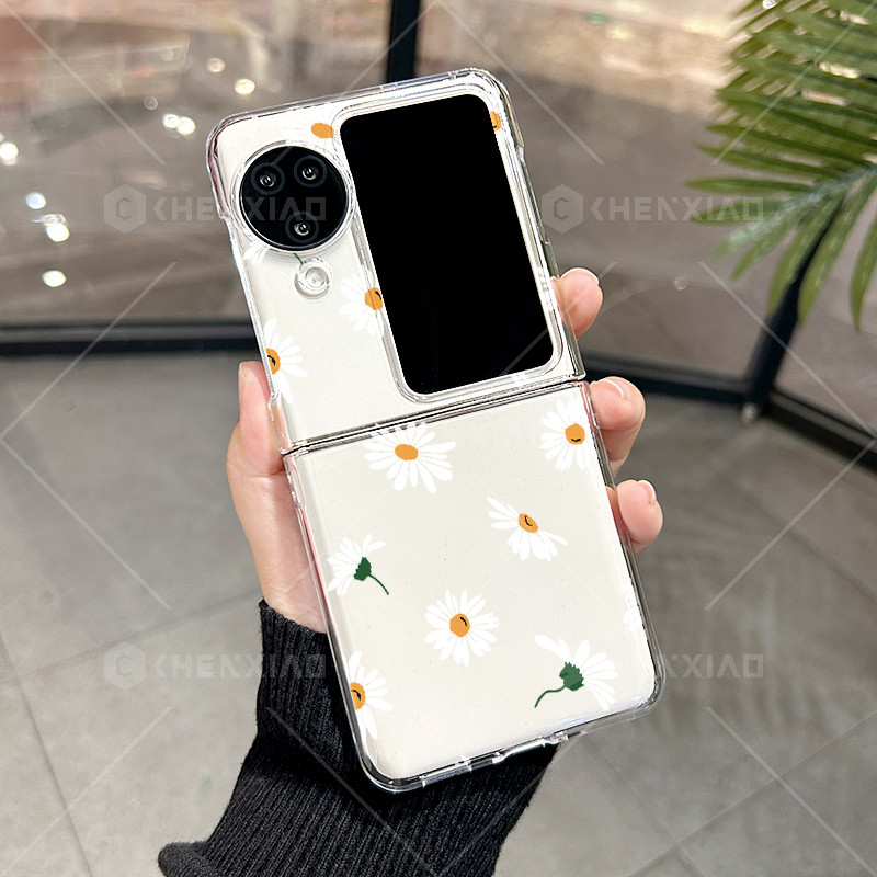 UltraThin Clear Flip Case OPPO Find N3 N2 Flip Casing Fashion Fresh daisy Flower กันกระแทกฝาหลัง