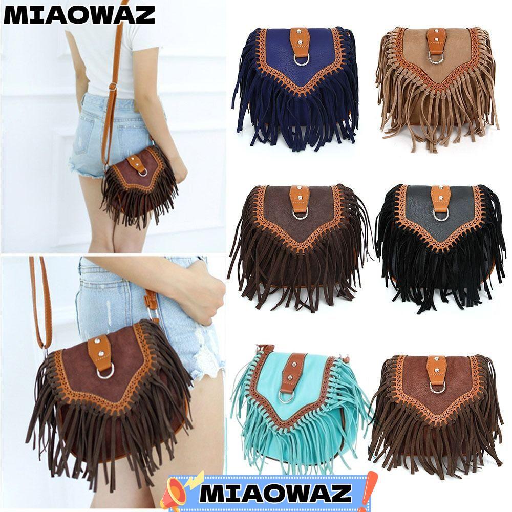 MIAOWAZ Fringe Shoulder Bag, PU Retro Crossbody Purse, Tassel Bohemian Bag