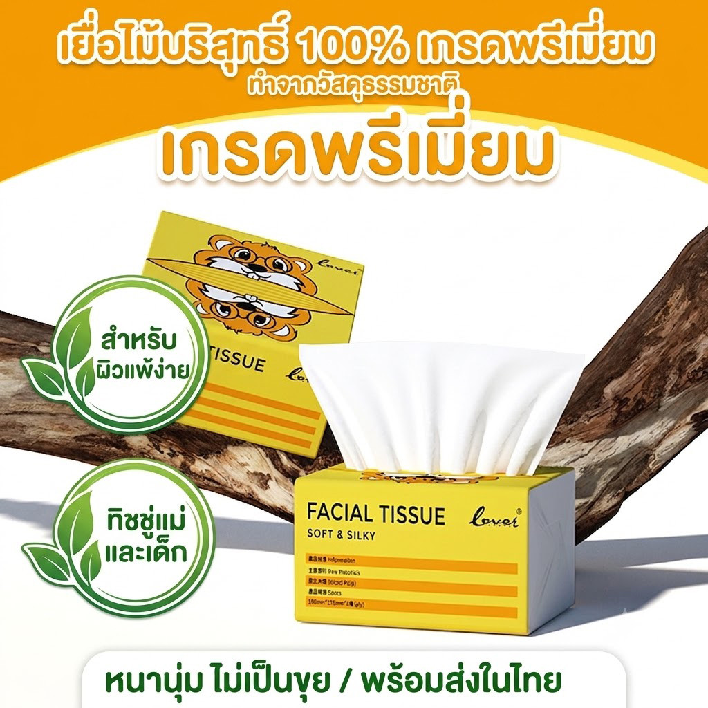 🔥แพ็ค 12 ห่อ / 1 ห่อ🔥 กระดาษเช็ดหน้า ทิชชู่ หนา 3 ชั้น 200 แผ่น Tissue ขนาด 100*170มม. ส่งเร็วจากไทย