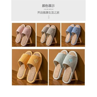 ผ้าลินินธรรมชาติส้นรองเท้าแตะบ้าน PVC Anti-slip หนา soled Macaron สี Four Seasons คู่ระยะทางสั้น Outing Sli