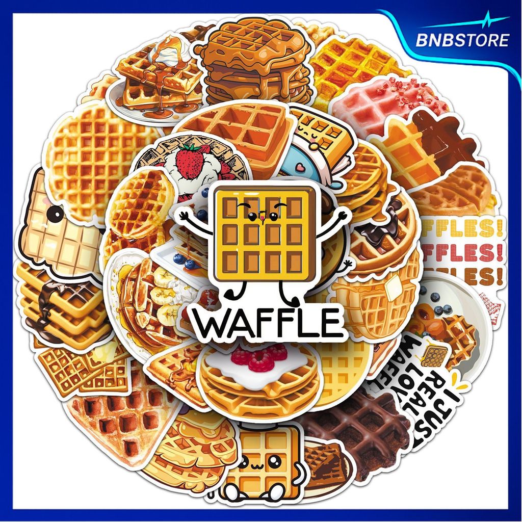 🍀ส่งจากไทย🍀 50แบบ Cute Waffle & Dessert Food Sticker สติกเกอร์วาฟเฟิล ขนมหวาน ลายการ์ตูน น่ารัก กันน