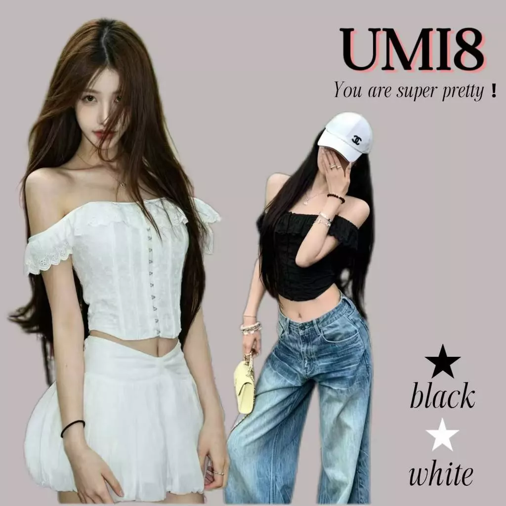 UMI8💝【ในสต็อก】💝 เสื้อเชิ้ตระบายสไตล์ฝรั่งเศสต้นตำรับ เสื้อกั๊กทรงเข้ารูปสองทางแบบเปิดไหล่สำหรับฤดูร้อน สไตล์เรโทร