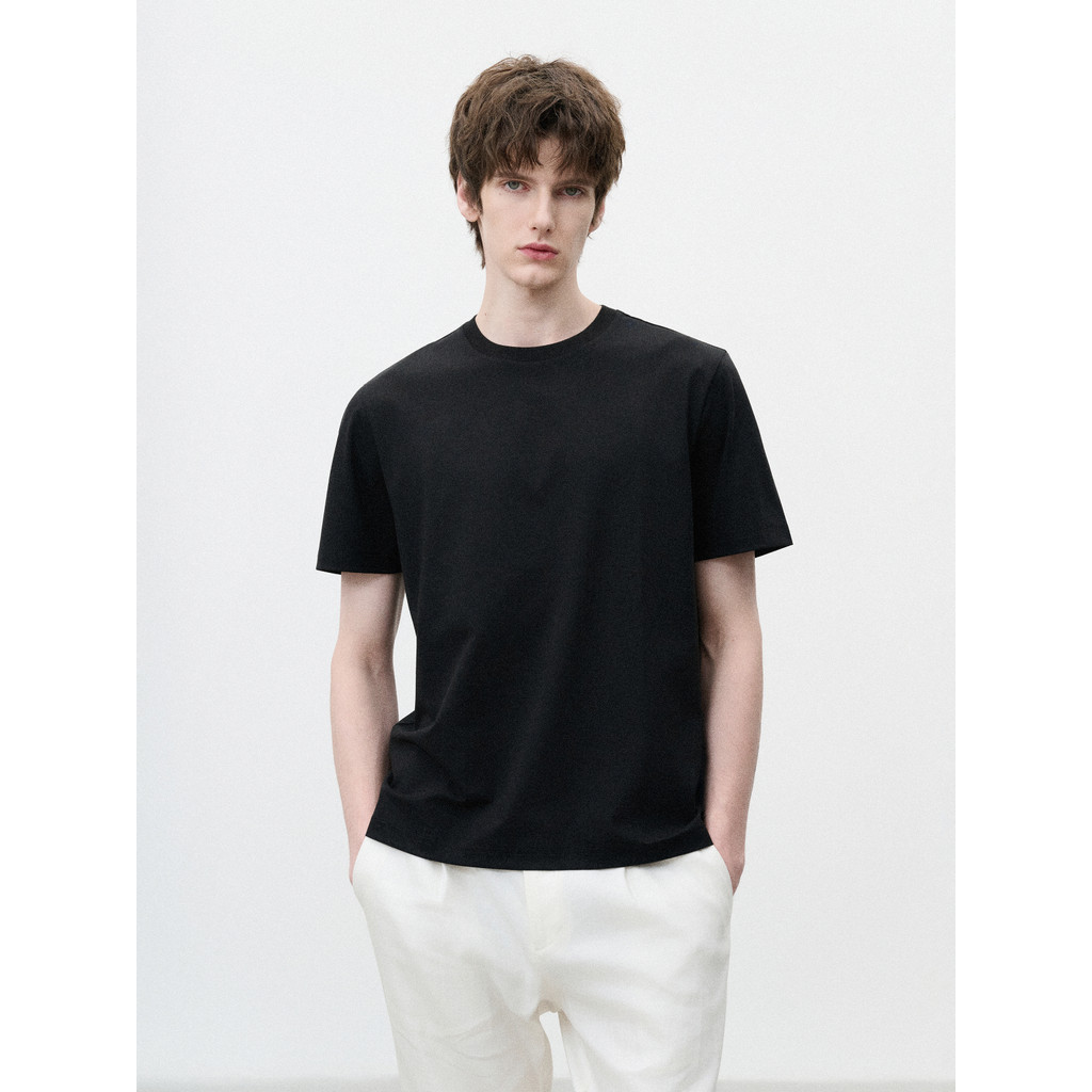 JSSD HOMME 100 เสื้อยืดแขนสั้นฤดูร้อน High-Density High-Density Light Luxury Commuter รอบคอสบายๆสีทึ