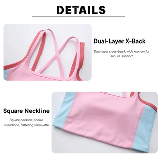 Girls Teen Sport Tank ในตัว Pad Cross Back Square Neck Modets Active Gym ฤดูร้อน
