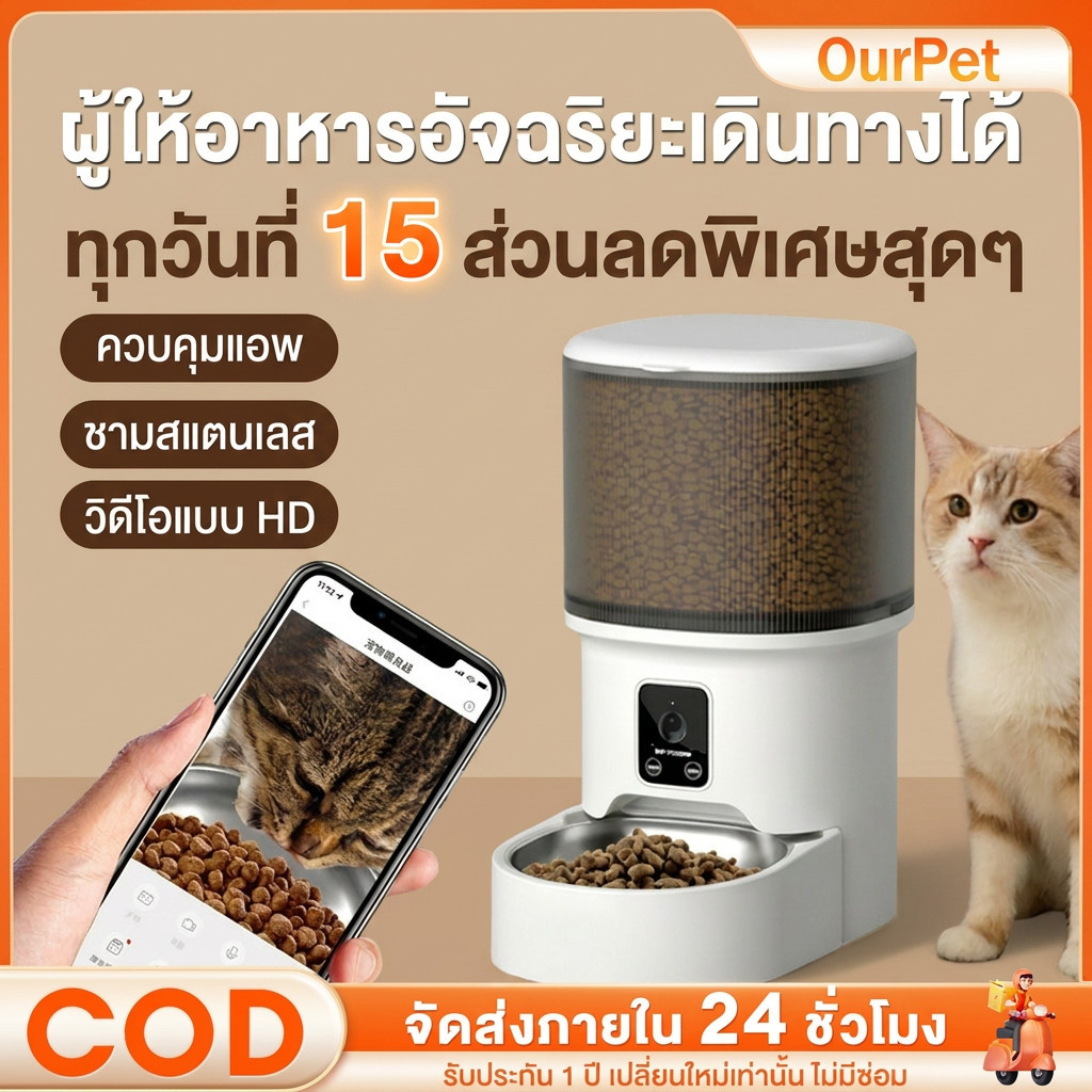 🍑 ที่ให้อาหารสัตว์อัตโนมัติ WiFi 4L Tuya App Smart Pet Feeder  ที่ให้อาหารแมว ที่ให้อาหารสุนัข