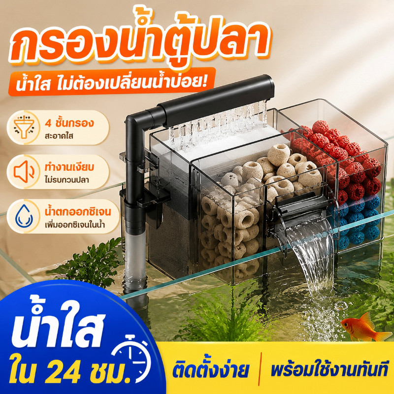 กรองน้ำตู้ปลา กรองแขวน ระบบกล่อง 3-in-1 หมุนเวียนน้ำ น้ำหยด ระบบแขวนผนัง เงียบ