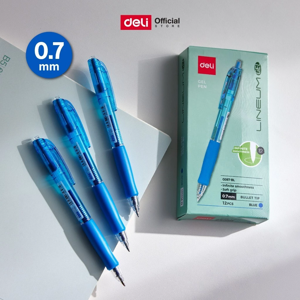 ปากกาเจล 0.7มม. Deli รุ่น G087 ปากกาแบบกด เขียนลื่น ด้ามจับนุ่ม (สีน้ำเงิน)(จำหน่าย 1 ด้าม)