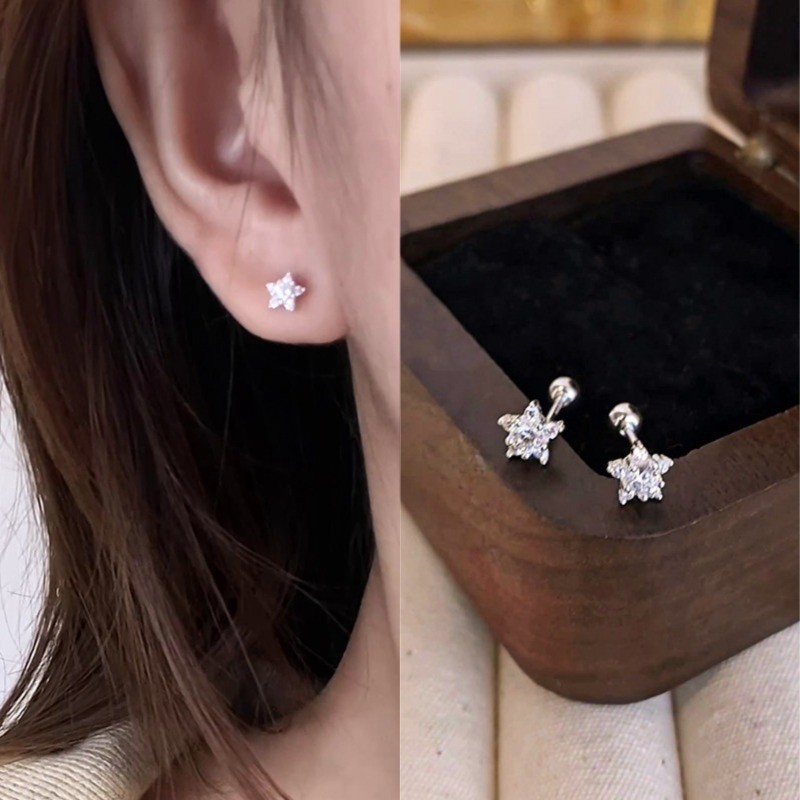 ใหม่ Bling Star Shape ต่างหูเงินหู Studs เจาะเครื่องประดับเริ่มต้นเจาะเครื่องประดับ