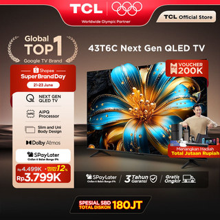 TCL Next Gen QLED 43 inch T6C - 4K Google TV - HVA Panel - HDR 10+ - Dolby Vision & Atmos - Google Assistant/Google Play/Netflix/Youtube/Disney+Hotstar - Smart Android 40 LED Digital - RAM 2GB ROM 16GB (Model: 43T6C)