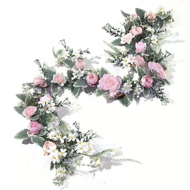 จําลอง Rose หวายฤดูใบไม้ผลิดอกไม้ปลอม Vine บ้านกลางแจ้งดอกไม้ Vine พื้นหลังตกแต่ง D0EK