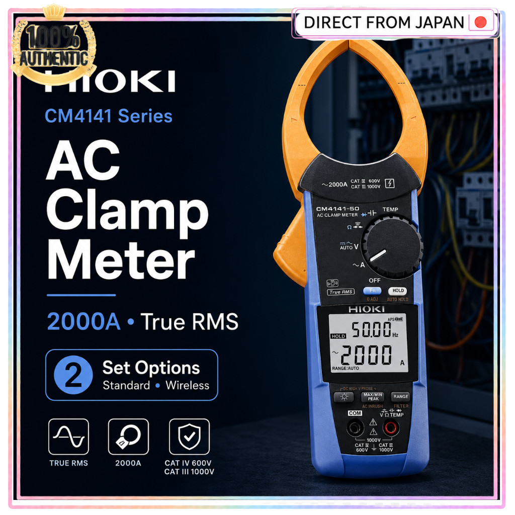HIOKI CM4141 Series AC Clamp Meter 2000A True RMS Standard Set or Wireless Set