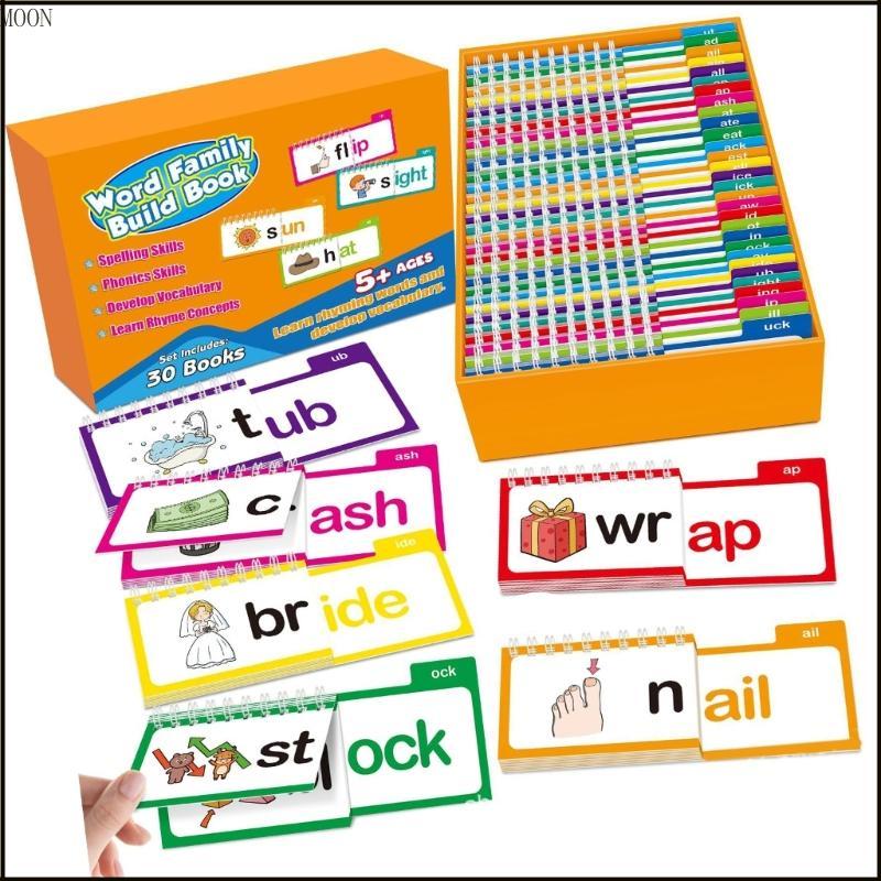 MOON Read and Rhyme Flip Books แฟลชการ์ด Phonics ทักษะการอ่านที่ปรับปรุงแล้ว แฟลชการ์ดเสียงตัวอักษรสําหรับผู้เรียน
