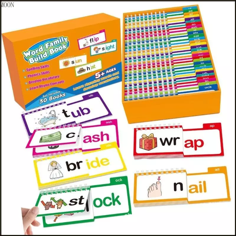 MOON Read and Rhyme Flip Books แฟลชการ์ด Phonics ทักษะการอ่านที่ปรับปรุงแล้ว แฟลชการ์ดเสียงตัวอักษรสําหรับผู้เรียน
