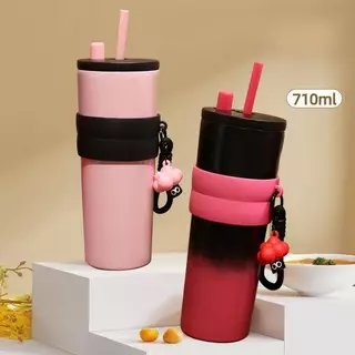 Zeblu 316 ถ้วยกาแฟสแตนเลส 710ml แก้วน้ําฉนวนสูญญากาศพร้อมฟางแก้วเดินทางรั่วซึมสําหรับเครื่องดื่มร้อนและเย็นสํานักงาน lu