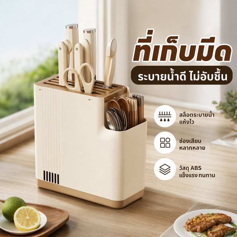 ที่เก็บมีด ที่เก็บมีดและตะเกียบ กล่องใส่มีด อุปกรณ์จัดเก็บมีด ติดผนัง วางเคาน์เตอร์ ระบายน้ำ