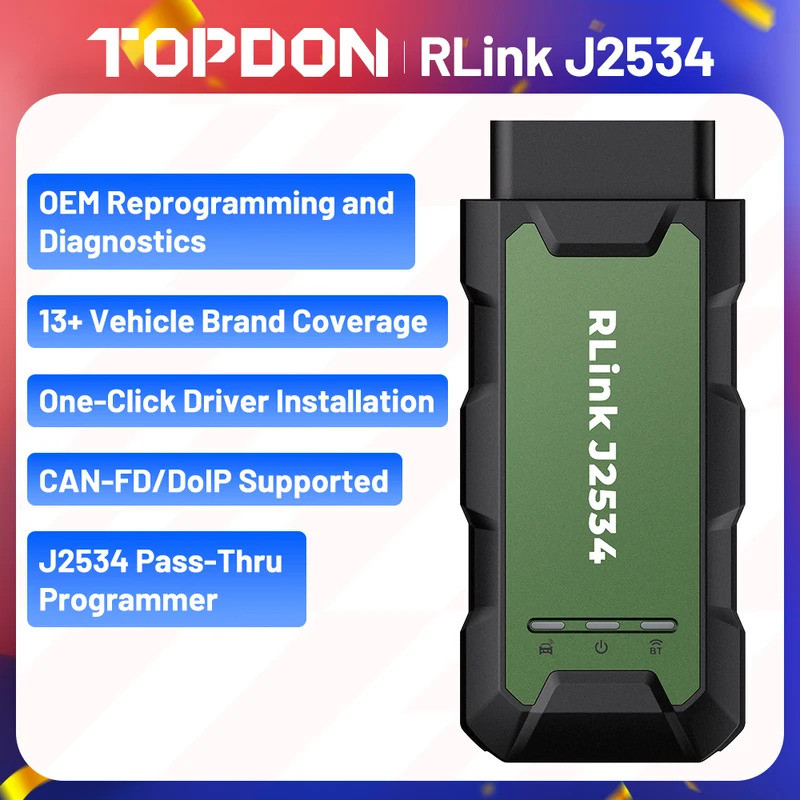 TOPDON RLink J2534 Pass-Thru Programmer OEM Reprogramming และเครื่องมือวินิจฉัย Enhanced J2534 VCI