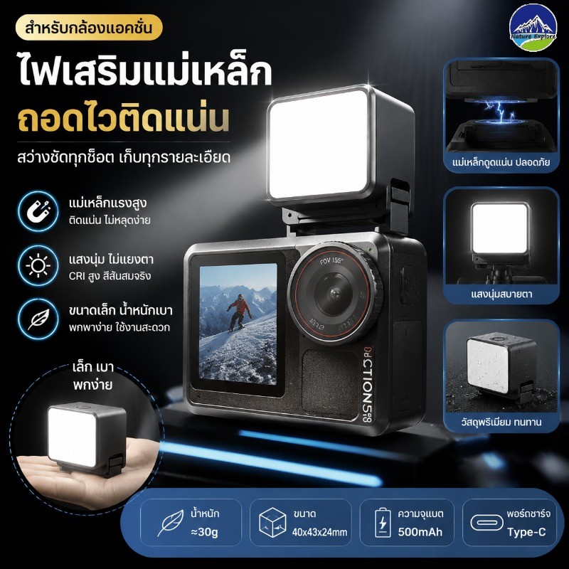  เติมแสง เหมาะสําหรับ DJI Action Magnetic Quick Release เติมแสง อุปกรณ์เสริมกล้องกีฬา