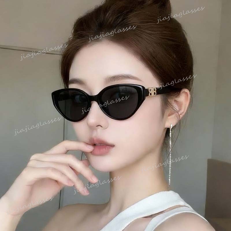 Cat Eye แว่นตากันแดดผู้ชายผู้หญิง UV400 ป้องกัน Double B ตกแต่งกลางแจ้งขับรถแฟชั่นแว่นตา