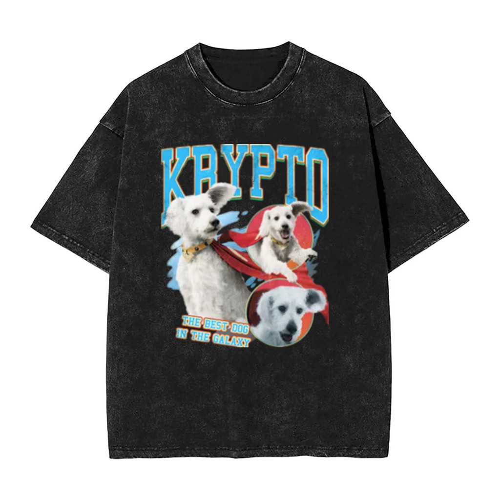DC Supergirl Krypto Superdog Graphic Print Mens Heavyweight 100% Washed Cotton Oversize Distressed S