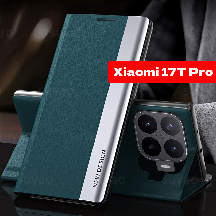 สําหรับ Xiaomi 17T Pro 17TPro 2026 เคสโทรศัพท์หรูหราผู้ถือกระเป๋าหนังปลอก Xiaomi17TPro Xiaomi17T Mi Attraction ชุบพลิกวงเล็บกันกระแทกป้องกันปกหลัง
