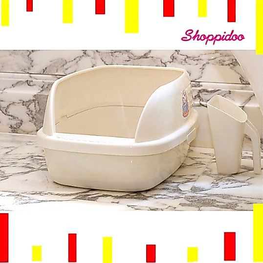 Catidea Big bread CL211 ห้องน้ำแมว size 47x63x25cm. มีที่สะบัดทราย สีครีม มาพร้อมที่ตักอย่างดี  สีครีม
