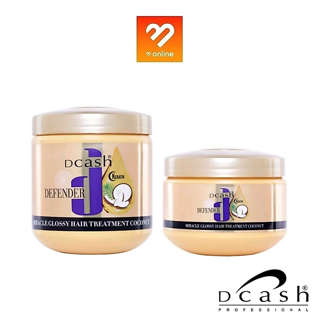 (กระปุกทอง) DCASH DEFENDER KERATIN MIRACLE GLOSSY HAIR TREATMENT COCONUT 250/500ml. ดีแคช ดีเฟนเดอร์ แฮร์ ทรีทเมนท์