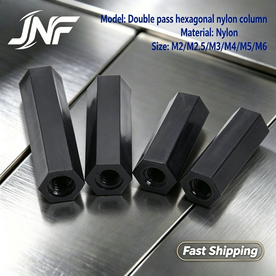 คอลัมน์ไนลอนสีดำหกเหลี่ยมคู่ผ่าน M2-M6 คอลัมน์รองรับแผ่นพีซี 【JNF-MC】