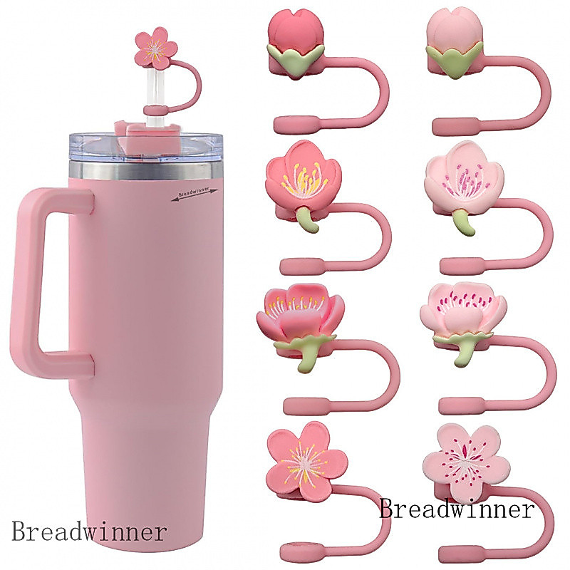 10 มม.เข้ากันได้กับ Stanley ถ้วยหมวกฟาง 30 ออนซ์ & 40 ออนซ์สไตล์ใหม่ Peach Blossom ดอกไม้ฟางฝาครอบปลั๊กป้องกันฝุ่น