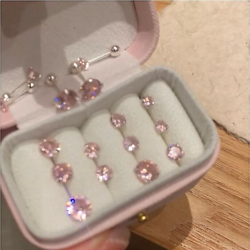 3/4/5 มม.S925 Silver Plated สีชมพูเพทายหูกระดูก PIercing ต่างหูหู Studs เครื่องประดับ