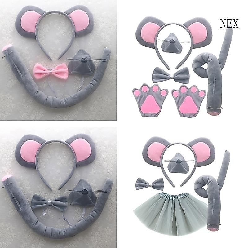 Nex ชุดเครื่องแต่งกายเมาส์หูจมูกหาง Tie Tutu ถุงมือสัตว์แฟนซี-Costume ชุดอุปกรณ์เสริมสําหรับฮาโลวีนคอสเพลย์